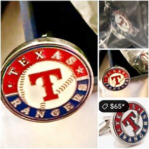 Texas Rangers logo cuff links 2 buttons enamel silver dress shirt baseball mlb